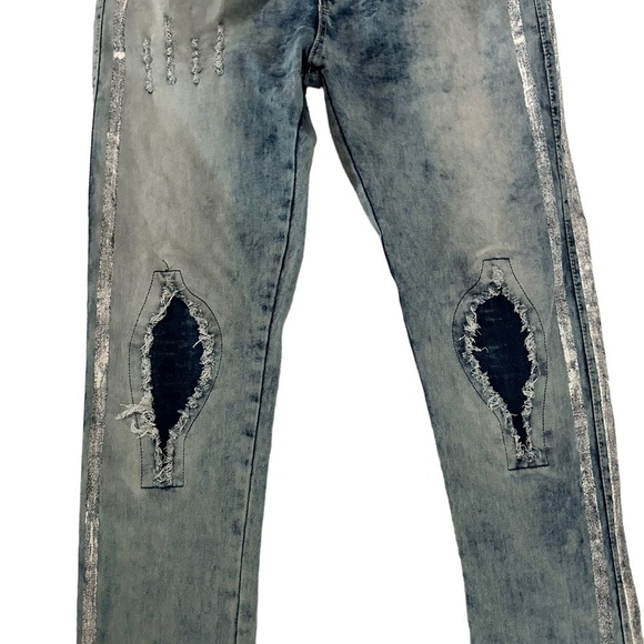 M. Society Men’s Acid Wash Patchwork Distressed Jeans Size 34x32 - Picture 11 of 17